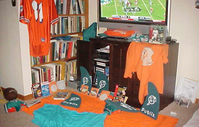 My living room shrine as it appeared after the FINS beat the hated Wets on MNF on 10-12-09!